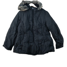 Faded Glory Black Polyester Hooded Puffer Jacket Women Uk 16