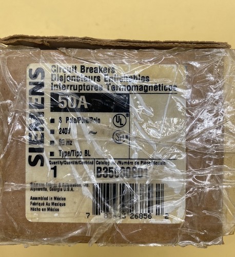 SIEMENS BL CIRCUIT BREAKER B35000S01 50 AMP 240 VOLT 3 POLE W/ 120v SHUNT ITE 50 - Picture 2 of 3