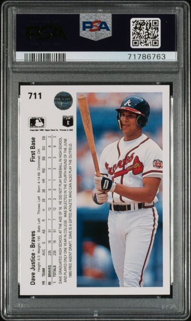 1990 Upper Deck Dave Justice Rookie Baseball Card #711 PSA 9 Mint