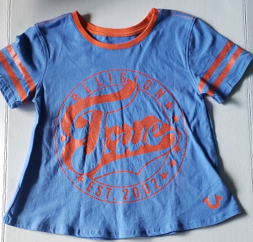 True Religion T-shirt Boys Girls 6 Graphic Blue Red World Tour Shirt Top New