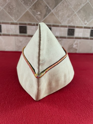 WWII EM Ordnance Red Yellow Piped Khaki Cotton Overseas Garrison Cap Hat WW2 - Picture 8 of 9