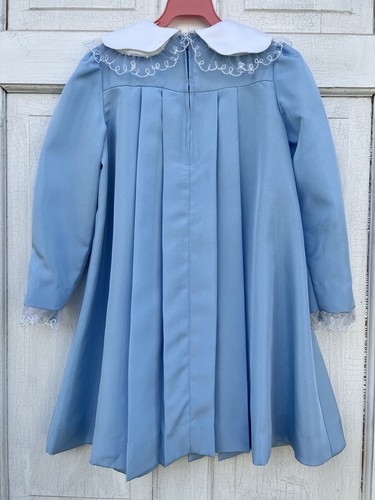 Vintage Ruth Of Carolina Blue Pleated Dress Girls 6 Embroidered Lace Cottage - Picture 10 of 11