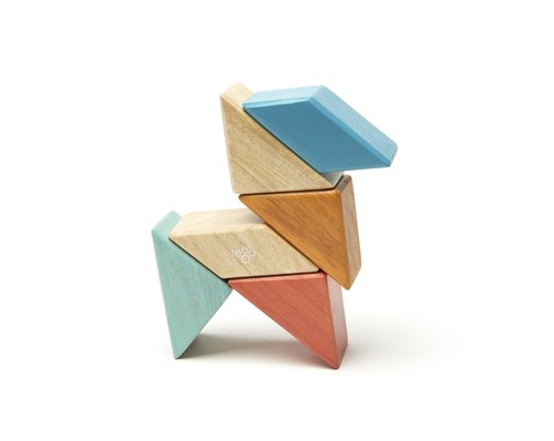 6 Piece Tegu Pocket Pouch Prism Magnetic Wooden Block Set, Sunset - Picture 11 of 12