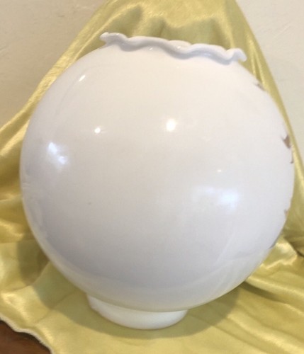 Vintage Hurricane Glass Globe Shade Lampshade White Rose & Gold Leaf 9.5" Tall - Picture 9 of 16
