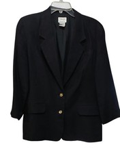 Talbots Petites 100 Irish Linen Black Blazer Size 10 Two Button Front