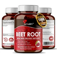 Organic Beet Root Powder Beta Vulgaris 1500mg Capsules - 120 Count Nitric Oxide
