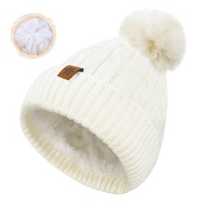 Winter Beanie Hats for Women Pom Pom Wool Cable Knit Thermal Fleece Warm Faux...