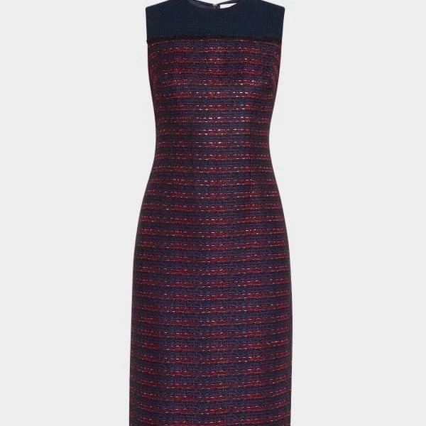 ST. JOHN Sleeveless Tweed Sheath Dress - Blue Red Work Career Cocktail 10 - Image 2 of 4