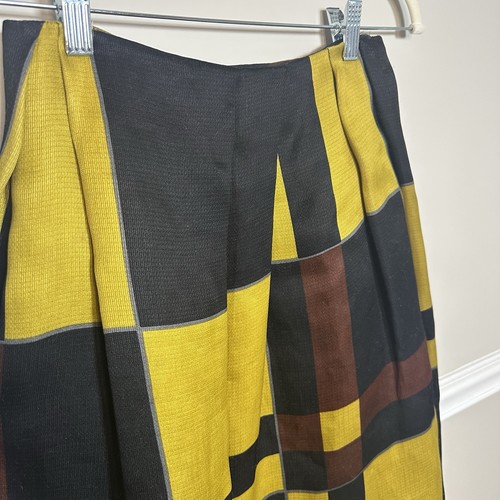 Marni Chartreuse Schwarz Color Block Karo Seide Wolle Faltenrock IT 38 US 2 - Bild 4 von 12