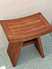 Original 18" Asia Teak Shower Bench Stool – Solid Wood Bath Seat Spa Bathroom