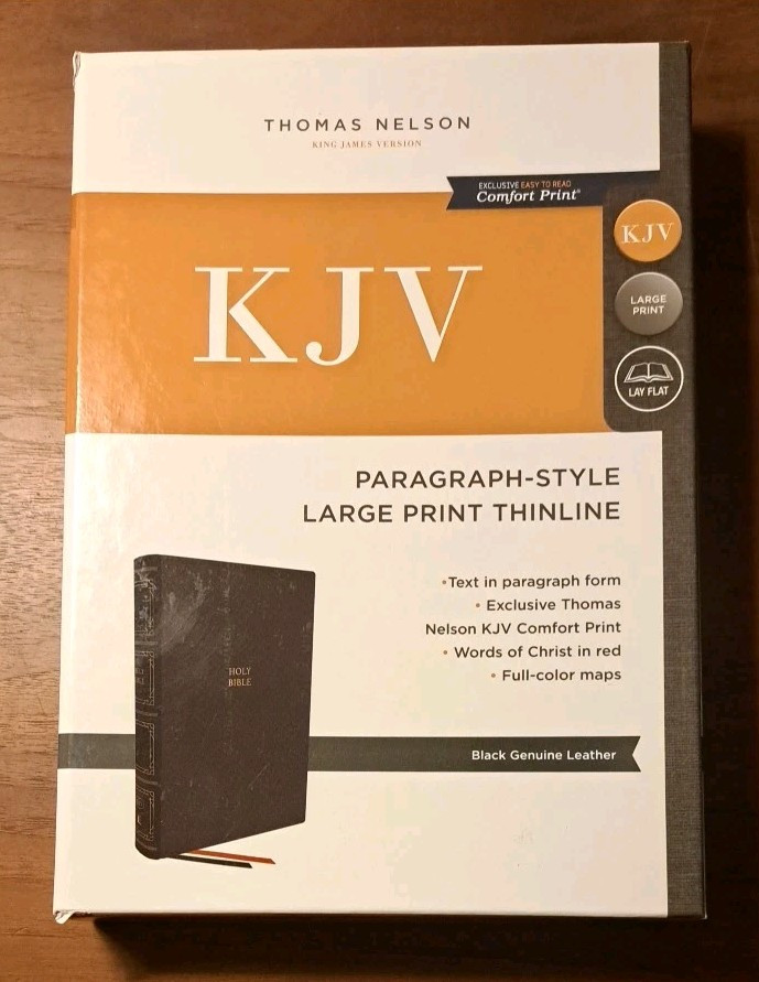 KJV Large Print Thinline Bible with Red Letter Text Maps and Leather Cover