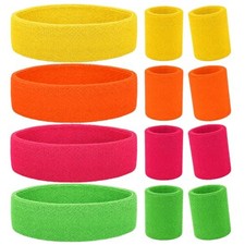 12 Pack Neon Sweatbands Set Sports Headband Green, rose, yellow, orange