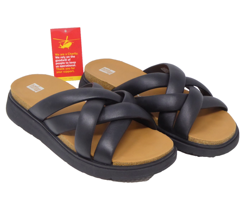 Fitflop Gen-FF Slides Padded Strap Leather Black Women's Shoes Size UK 8 BP2