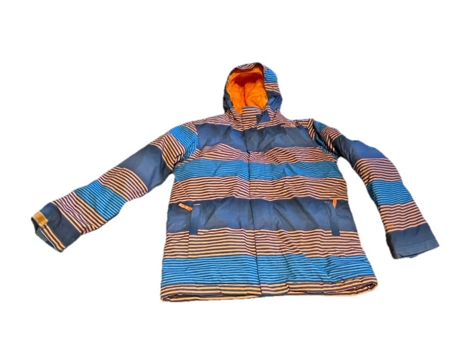 Boys Northface Winter Jacket Striped Orange And Blue Size Large 14-16 H77
