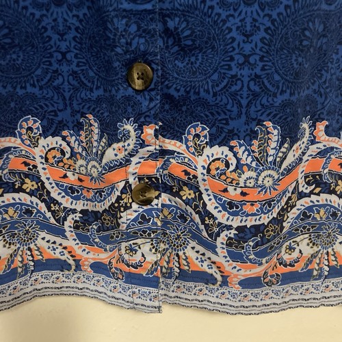 LAND'S END blue black white orange paisley button up wrap straight skirt 10P - Picture 5 of 9