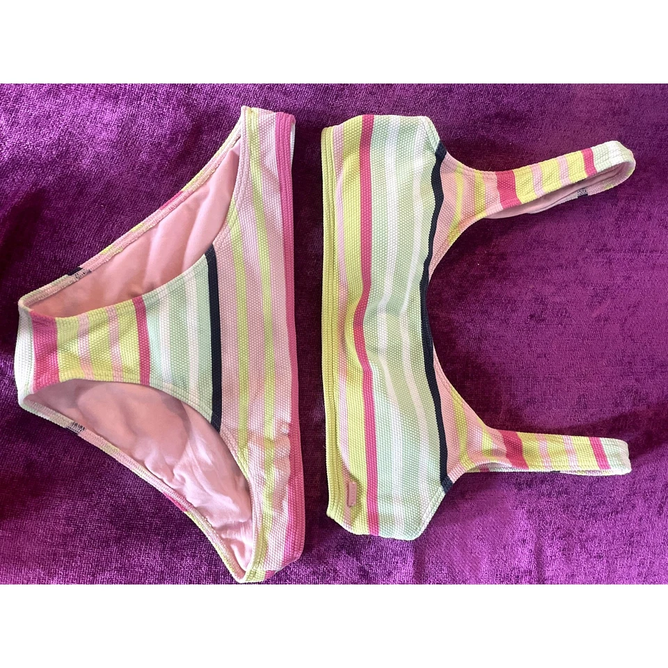 ROXY Soul 比基尼Seacrest条纹 2件套大号L胸罩上衣时髦底部 — 第 4/4 张图片