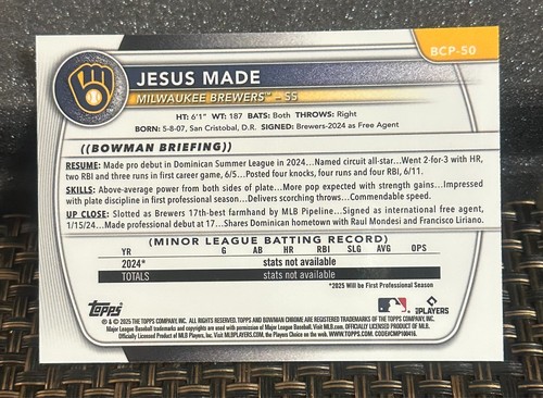 Jesus Made 2025 Bowman Chrome 1st Bowman Prospects Autograph RC (10 card lot) - Picture 7 of 24