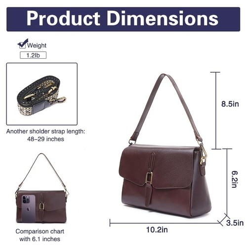 Women Genuine Leather Shoulder Bags Classic Crossbody Purses for Lady Handbag... - Picture 4 of 6