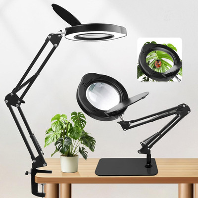 15X Magnifying Glass Lamp with Light and Stand,Real Glass,Rtm Safety Protection,