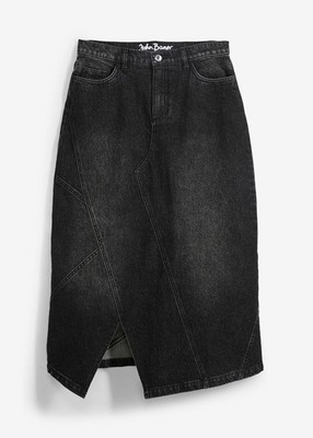 Stretch- Jeansrock Asymmetrisch Gr. 38 Schwarz Denim Used Damen Midi-Rock Neu