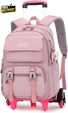 Rolling Backpack with Wheels Trolley Travel Bookbag for Girls Boys School Bag…