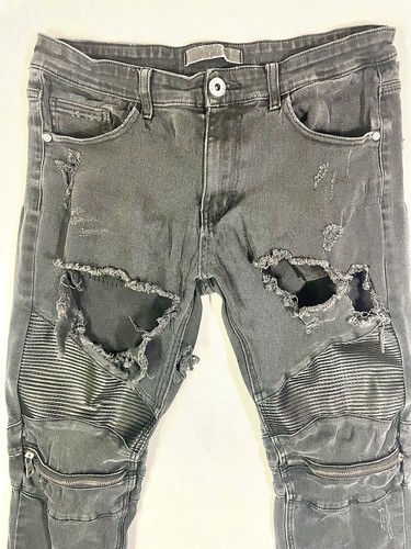 KDNK Men’s Jeans Black Zipper Knee Leg Skinny Distressed Size 34/29 - Picture 5 of 12