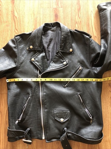 Vintage 60’s 70’s 80’s Black Leather Biker Jacket Size 40 Regular - Picture 18 of 19