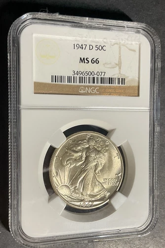 1947 D Walking Liberty Half Dollar, NGC,MS66, See Photos For Coin Being Sold