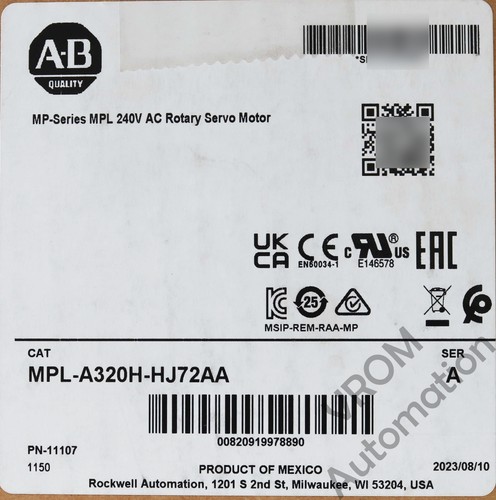 Surplus Sealed Allen Bradley MPL-A320H-HJ72AA A MP-Series 240VAC Rotary Servo Mo - Picture 2 of 6