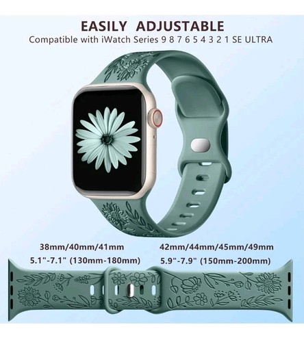 6-pak kwiatowych grawerowanych opasek kompatybilnych z paskami Apple Watch dla kobiet - Zdjęcie 2 z 4