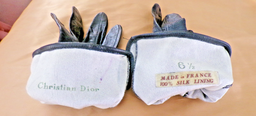 Vintage Women's CHRISTIAN DIOR Black Leather Gloves Size 6.5 Ladies silk lined - Picture 3 of 4