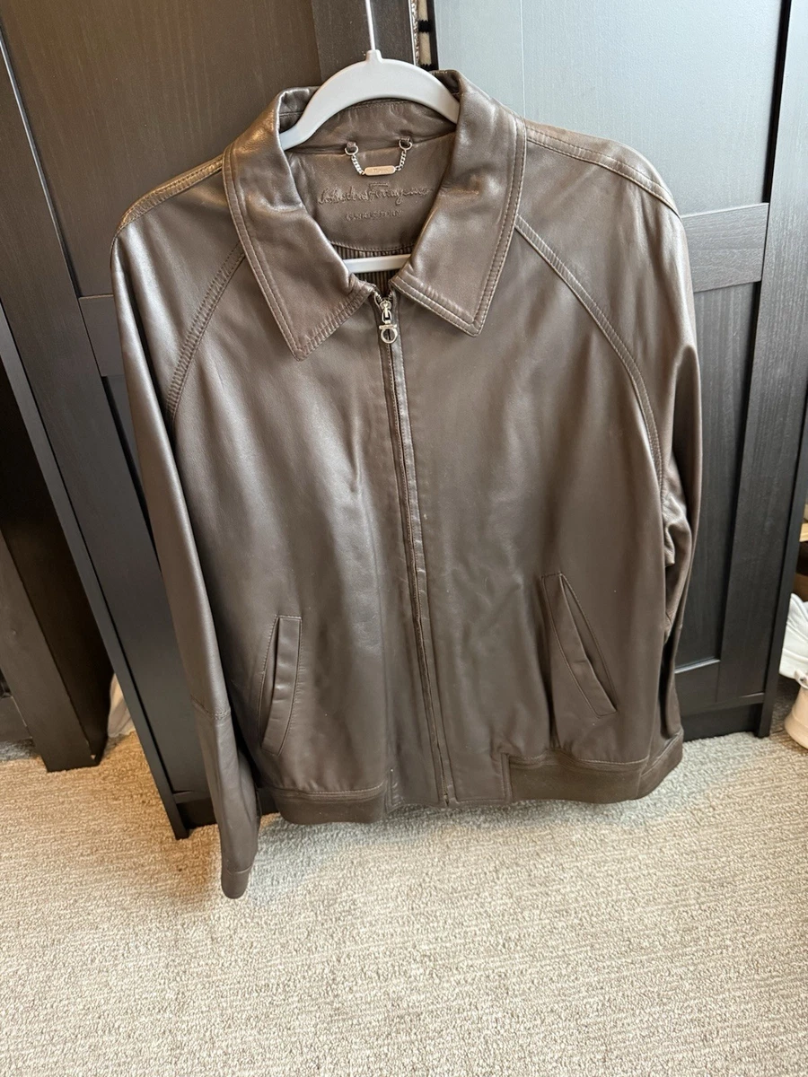 Salvatore Ferragamo Leather Outer Shell Brown Coats, Jackets