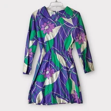 VTG Carol Brent 1960s Psychedelic Swirl Purple Green Mod Dress size 9/10  *flaws