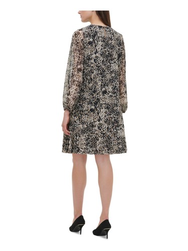 TOMMY HILFIGER Womens Black Animal Print Mock Cocktail Trapeze Dress 6 - Picture 4 of 6