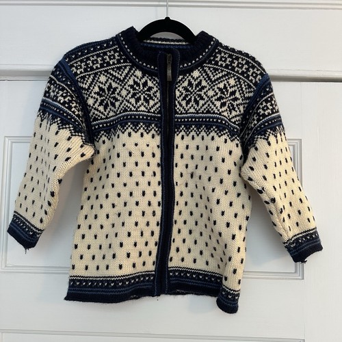 Dale of Norway Navy And White Nordic Wool Full Zip Unisex Cardigan Size 4