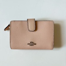 Coach Medium Corner Zip Wallet in light pink taupe crossgrain leather