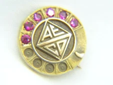 Vintage 10 K Gold 6 Ruby Automatic Electric Company Dial Telephone Award Pin #1