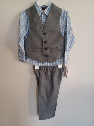 NAUTICA Boy’s Suit Set Dress Shirt Bowtie Vest Pants Formal 2T Light Blue Pastel - Foto 7 di 8