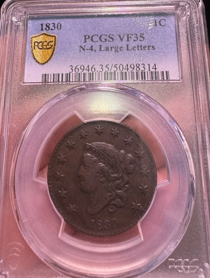 Coronet Head Cent, 1830 Large Letters Vf35 - Image 2 of 4