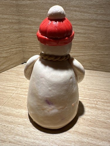SNOWMAN 6.5" Patchwork on Front #179 VINTAGE HAND PAINTED *Missing Broom ~Flaws - Picture 4 of 7