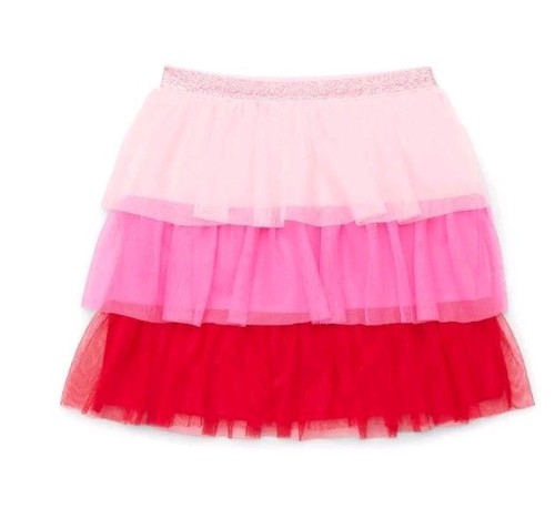 Girls Valentine's Pink Tiered Ombre Mesh Tulle Skirt, Size L (10-12) - Picture 1 of 3