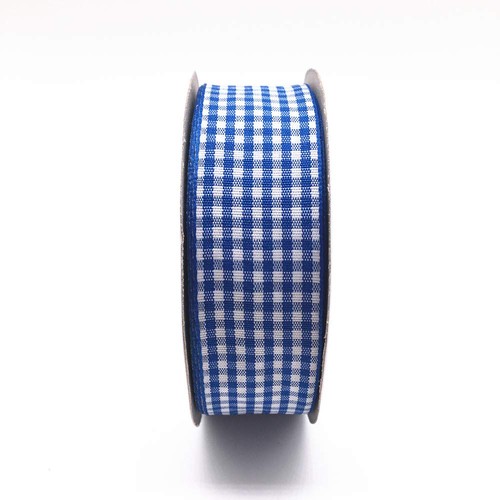 Blue Gingham Checkered Ribbon, 1-Inch x 25 Yard Roll, Polyester Woven Edge - Picture 4 of 7