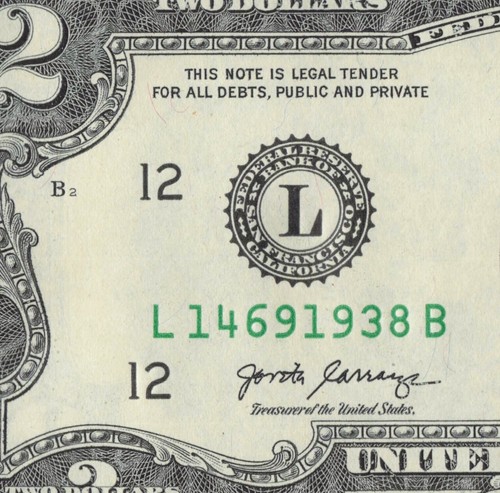 1938 Year Note - 2017A Two Dollar Fancy Serial #L14691938B San Francisco B Run - Picture 3 of 12