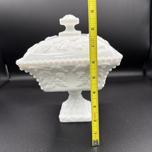 Westmoreland Beaded Grape Vine Leaf Milk Glass Compote Vintage EUC - Picture 11 of 11