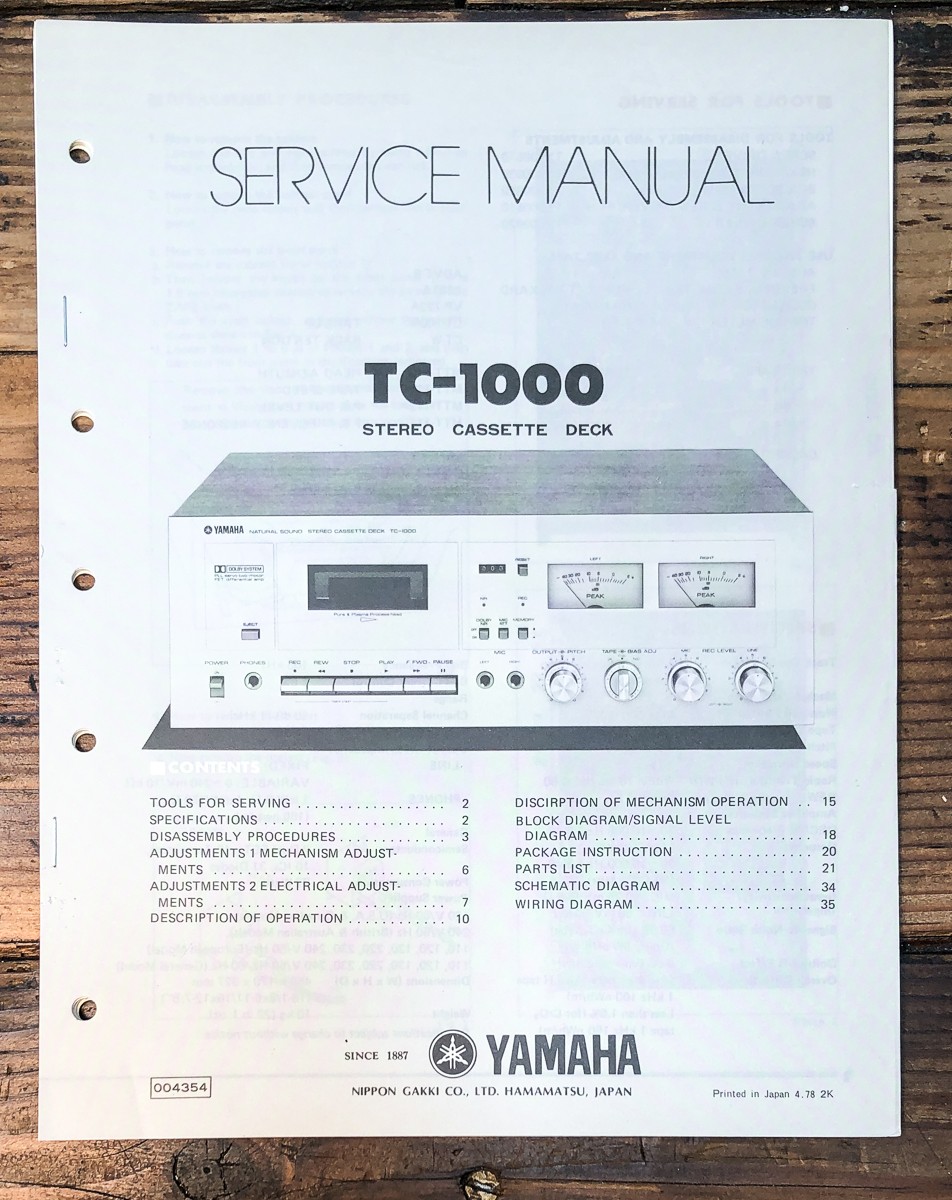 Yamaha TC-1000 Cassette Service Manual *Original*