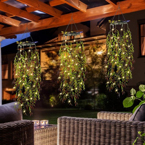 2x Solarlampen Hängende künstliche Pflanzen für Ornamente Hochzeit Patio Yard - Bild 2 von 9