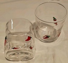 Anthropologie Icon Juice Glass Chili Pepper Clear Red 4.5”x 3.5” New Set Of 2
