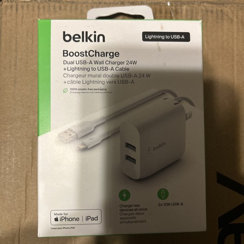 Belkin BOOST CHARGE Dual USB-A Wall Charger 24W +3.5ft To USA-A Cable - 第 1/2 張圖片