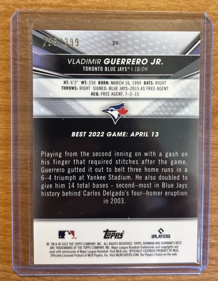 2022 Bowman's Best Vladimir Guerrero Jr. #29 Mini-Diamond Refractor /299 SP - Image 2 of 2