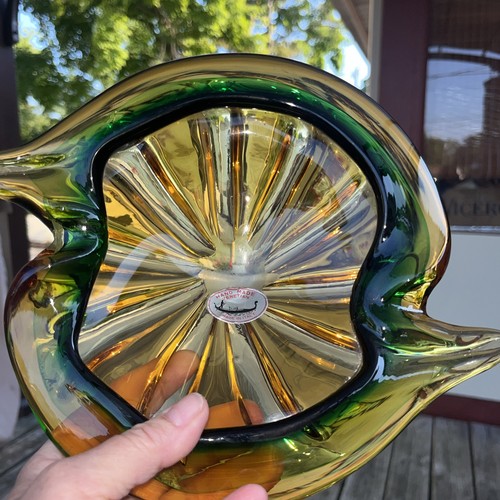 Posacenere MCM Veneziano Artglass retrò vintage verde e oro posacenere pesante - Foto 4 di 12